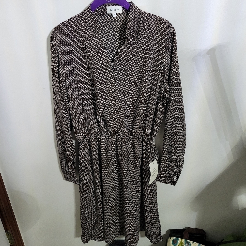 Bohme Geometric Long Sleeve Dress, Size Small